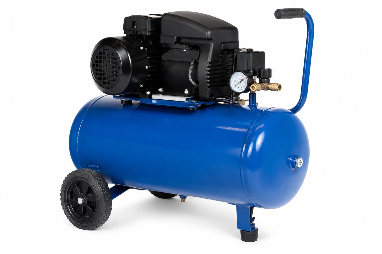 NLS Air Compressor 50 L — 50 litre wheeled compressor delivering 8 bar for nailers, spray guns, tyres and blow-downs on site.