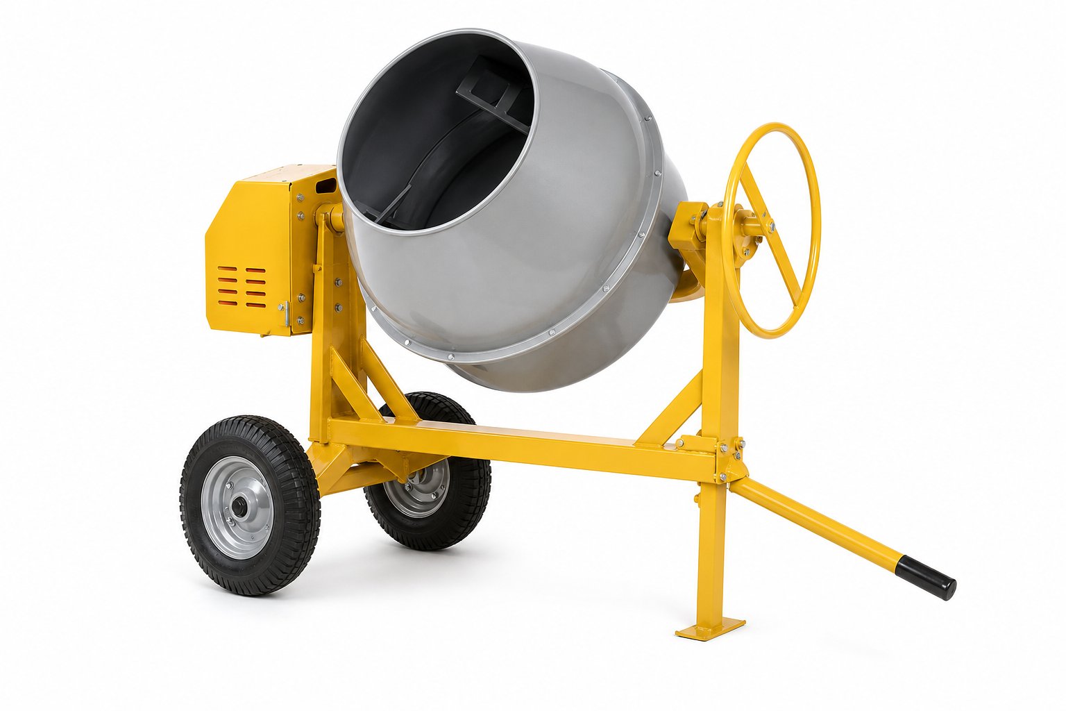 NLS Mixer 350L — 350-litre diesel mixer with a towing chassis — batch concrete where the truck cannot reach.