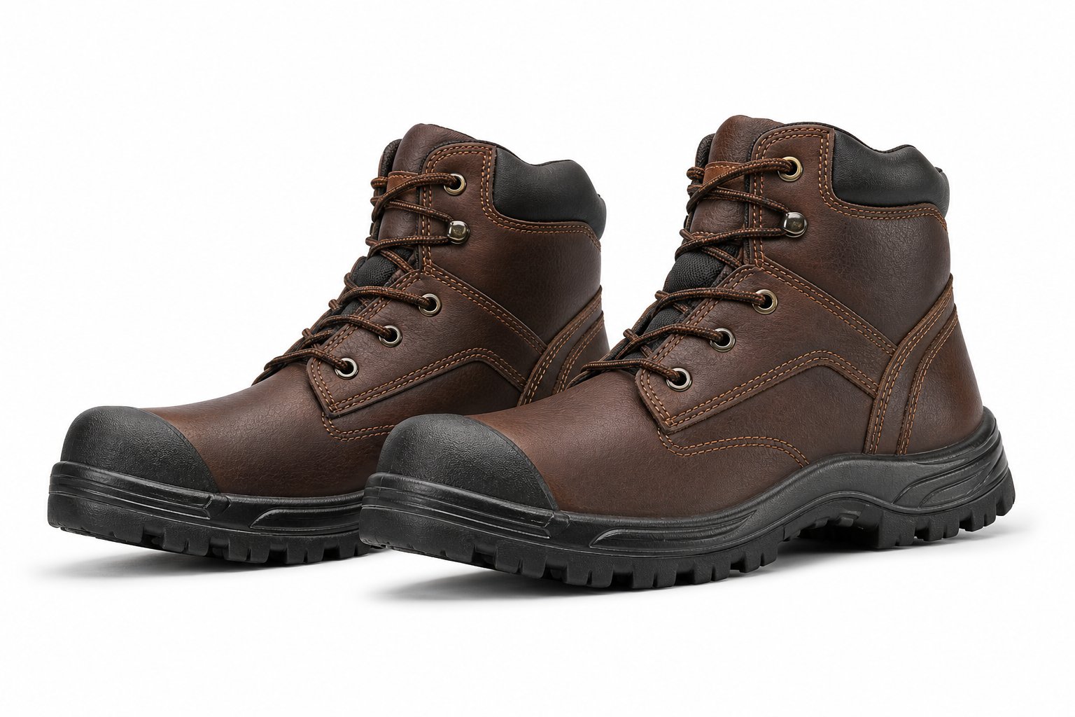 Steel-Toe Safety Boots — Leather steel-toe safety boots with anti-slip soles.